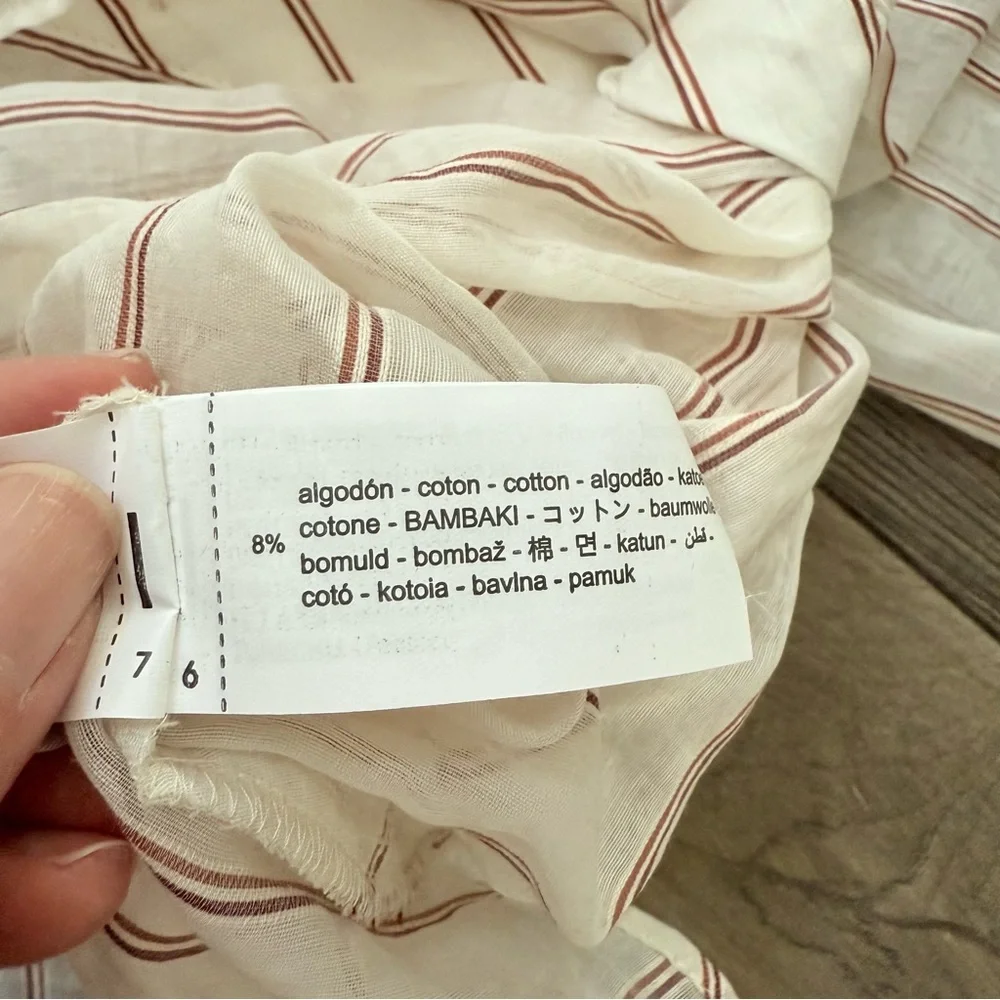 NWT Zara Cream and Red Striped Sheer Top Knotted Hem Medium - Picture 8 of 12